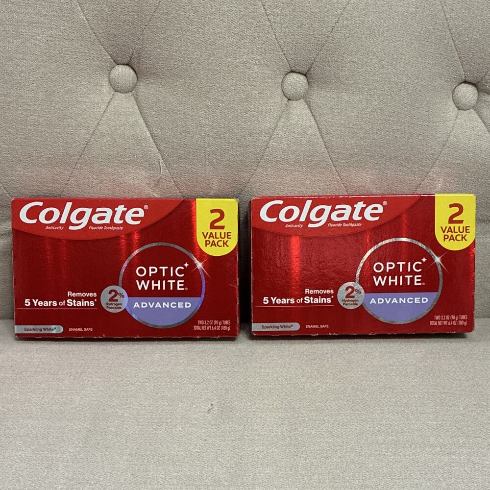Colgate Optic White Advanced Fluoride Toothpaste Sparkling White 2 Pack 6.4oz
